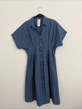 Pleated Button Front Midi Dress